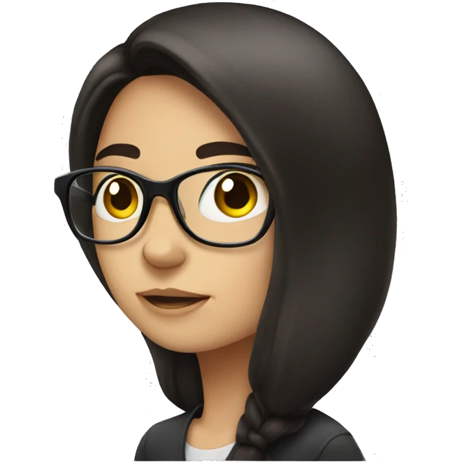 Brunette girl with glasses thinking of a boy with black hair emoji