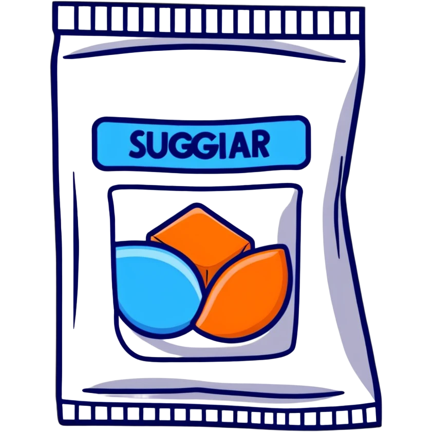 cartoon sugar packet with blue label emoji