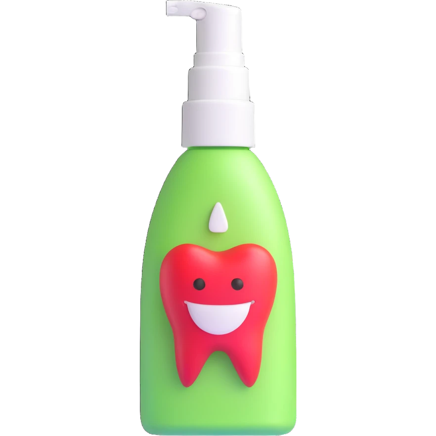close-up of a mouth spray bottle with a tooth logo, sparkling clean, on a white background emoji