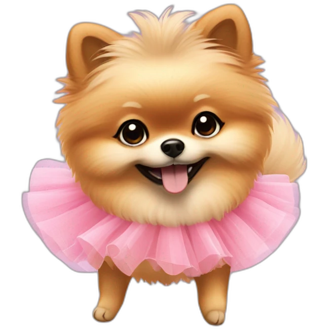 Apricot pomeranian in a tutu dancing and smiling emoji
