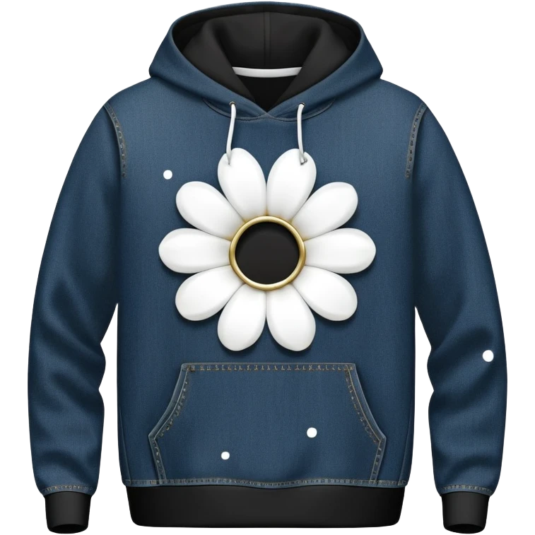 The BLACK Denim Tears Hoodie features a black base with distinctive white open flower spots with empty space in the middle, These hollow ring-like patterns are scattered across. BLACK AND WHITE FLOWERS emoji