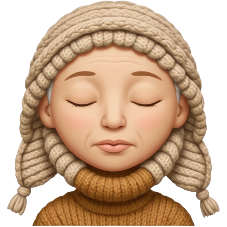 full face with nose, eyes, lips etc. look like knitted emoji