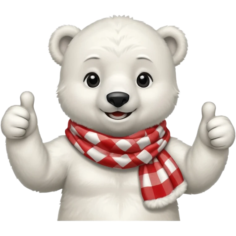 baby Polar Bear, smiling, thumbs up, wearing red Checkered Triangle scarf emoji