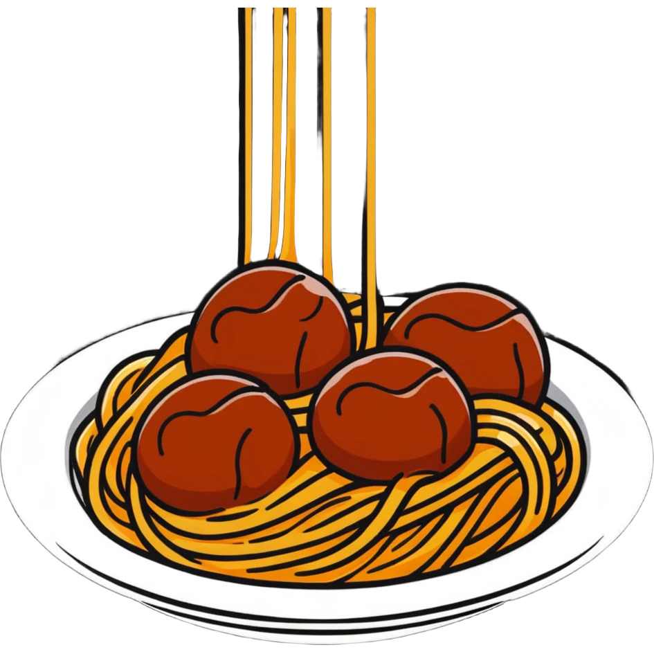 spaghetti with meatballs, cartoonish look emoji