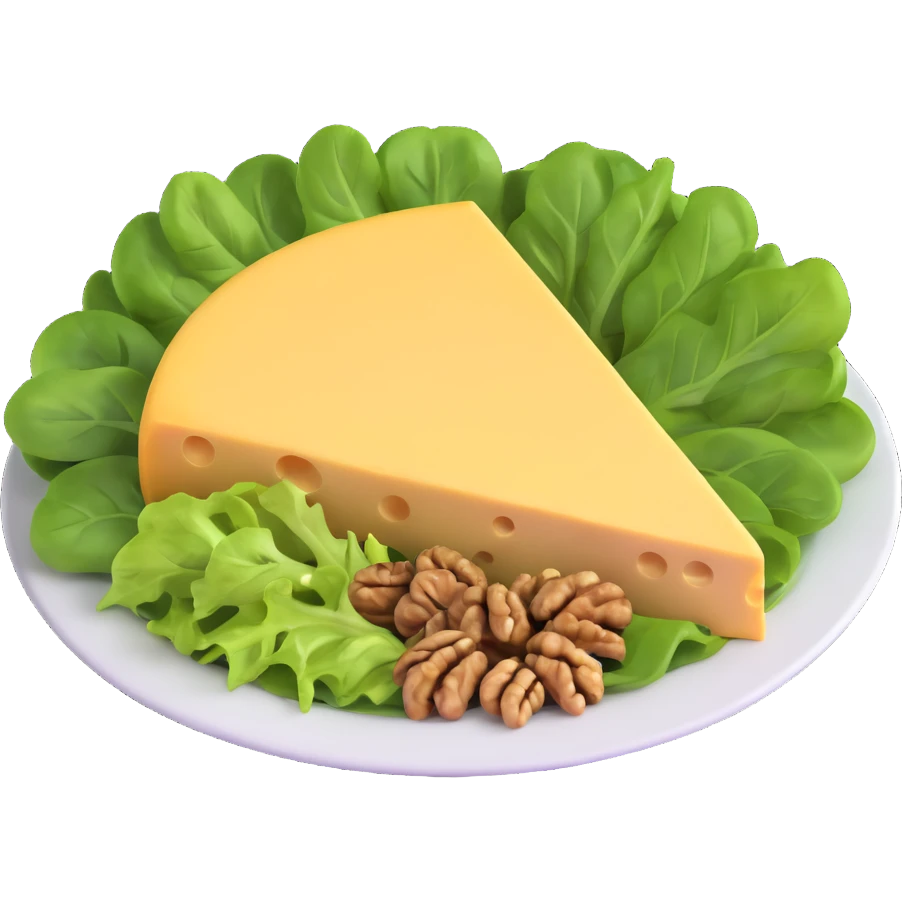 plate with cheese, leafy greens, and walnuts emoji