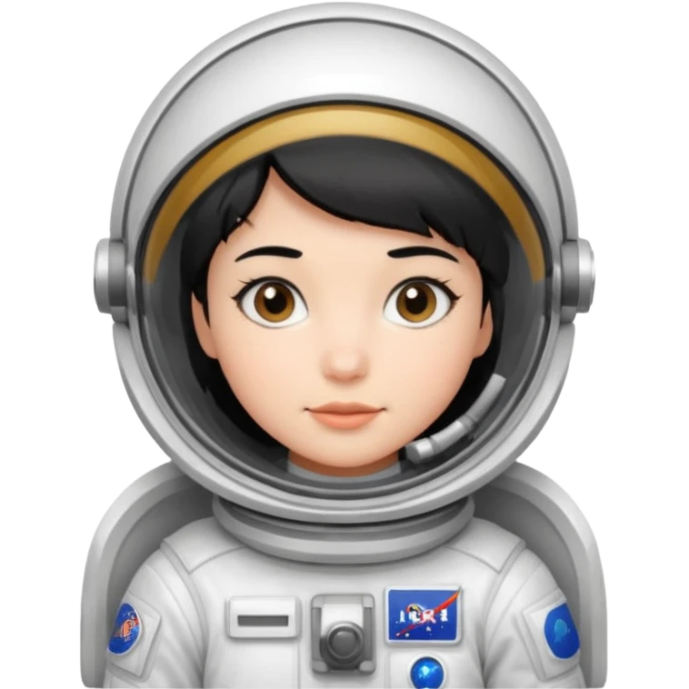 Young, female, astronaut suit, short black hair, white skin
 emoji