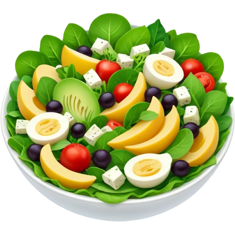 Salad community avatar in clean emoji-style illustration. Classic salads like Olivier and Tashkent, vibrant greens and colorful ingredients, simple shapes, flat design, high contrast, fresh and inviting. emoji