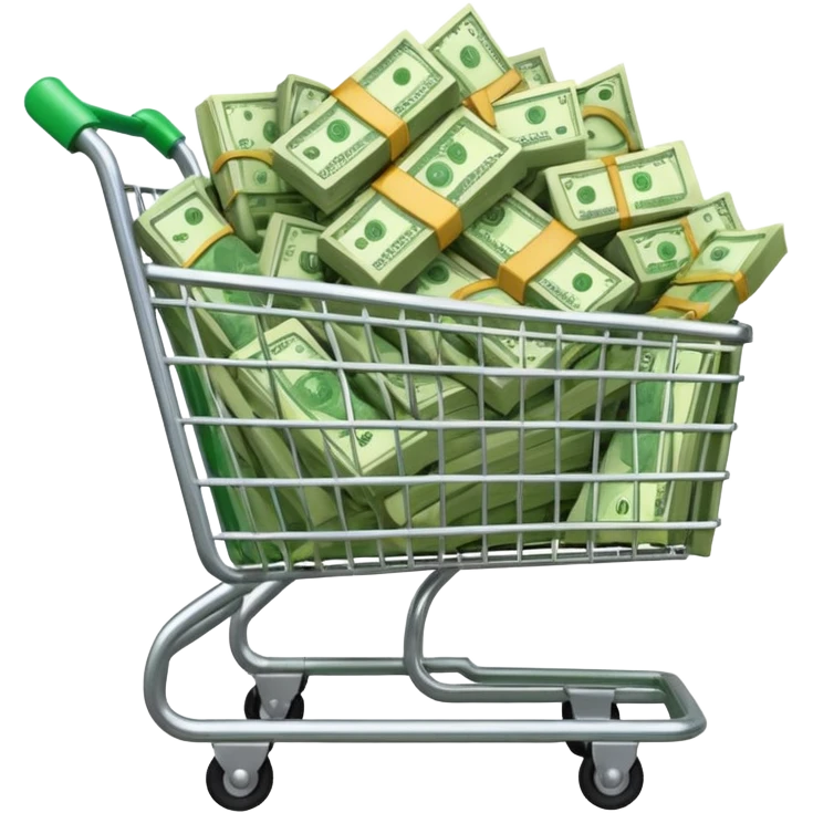 Сделай продуктовую тележку наполненную огромной кучей денег emoji