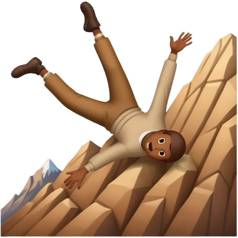apple style emoji of a man flipping head over heels as he falls past a mountain emoji