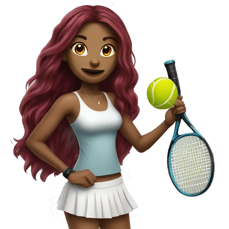 Beautiful tattooed  burgundy long haired woman playing tennis emoji