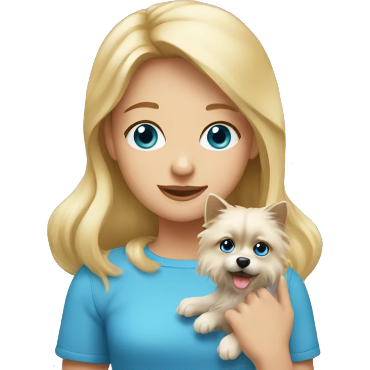 Blonde girl blue eyes holding spitz  emoji