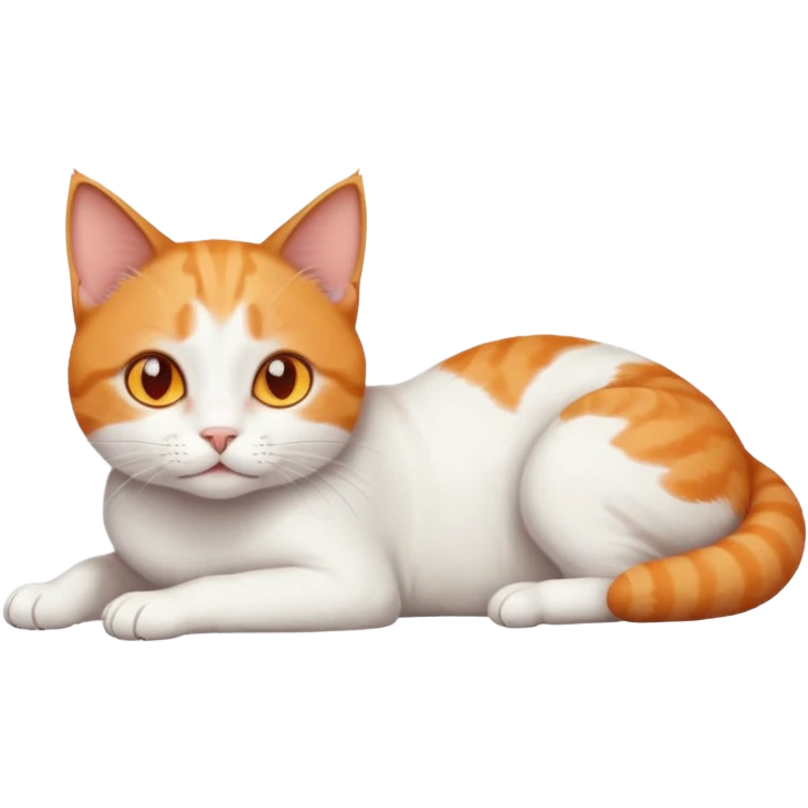full body tiny short hair ginger and white cat with orange eyes lying down emoji