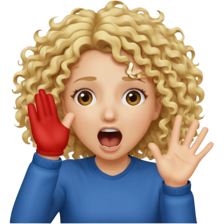 Emoji di ragazza bionda riccia che urla e mette una mano ben aperta in faccia davanti gli occhi emoji