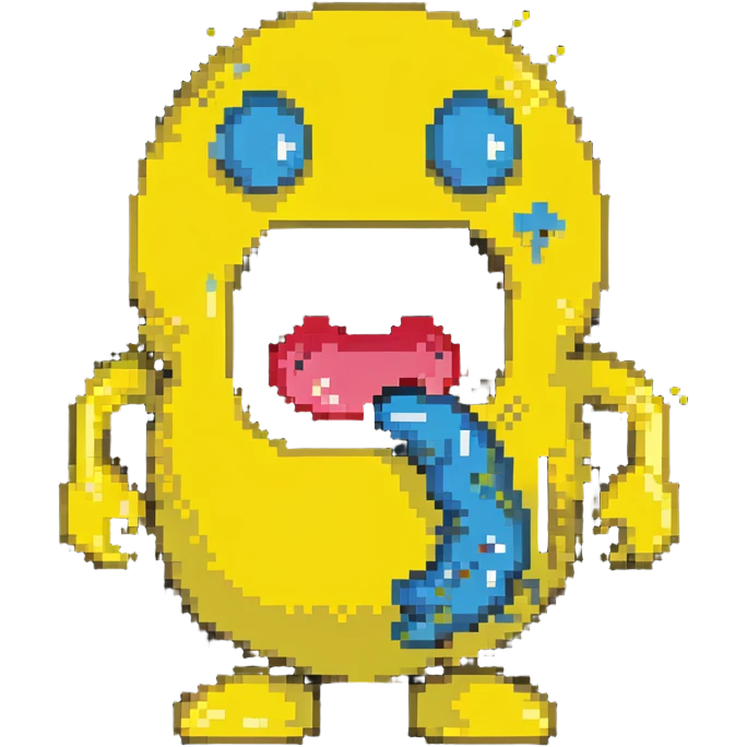 classic yellow Pac-Man character with open mouth in 8-bit style emoji