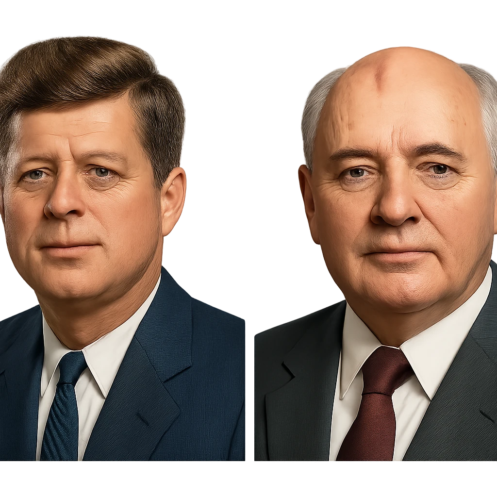 realistic icon of John F. Kennedy and Mikhail Gorbachev side by side, clean and focused emoji