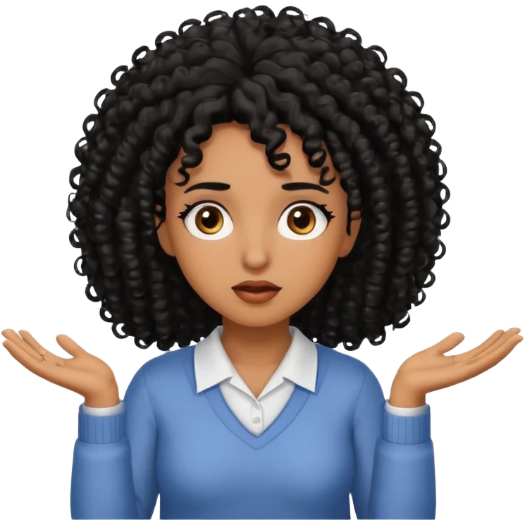 brown skin black curly head with lashes shrugging  emoji