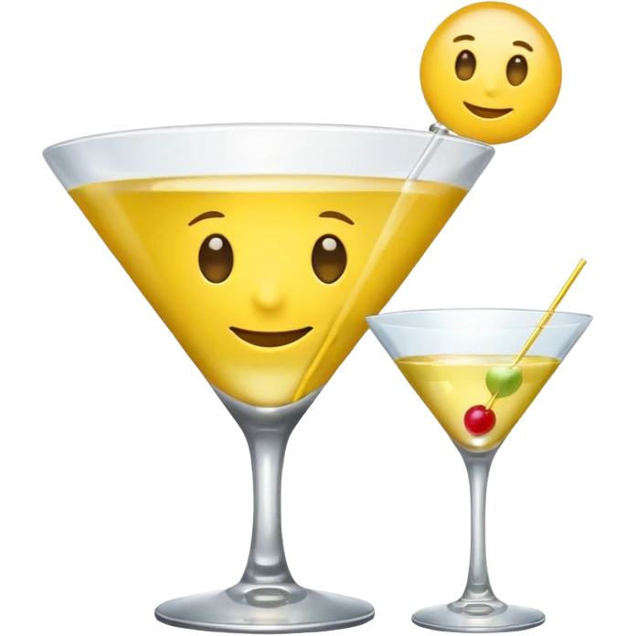 Yellow emoji face thinking of a martini emoji