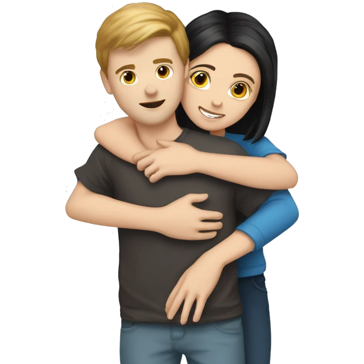 white-boy-black-hair hug with white-girl-brown-hair emoji