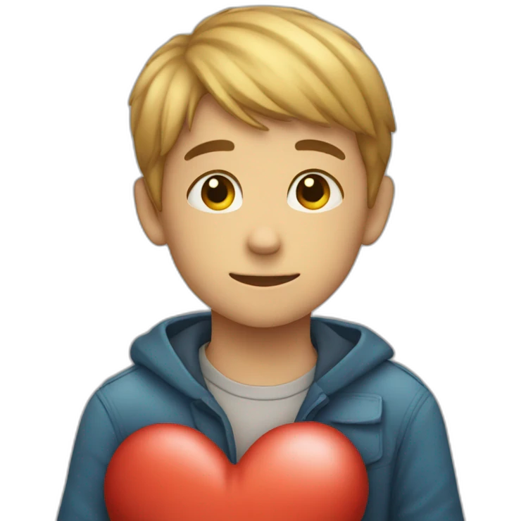 young boy hugging a reassuring heart emoji