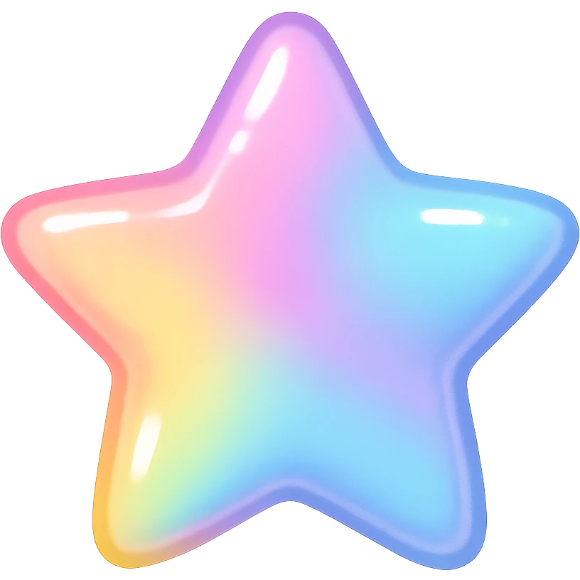 kpop pastel star with a glossy shine, fun and colorful emoji