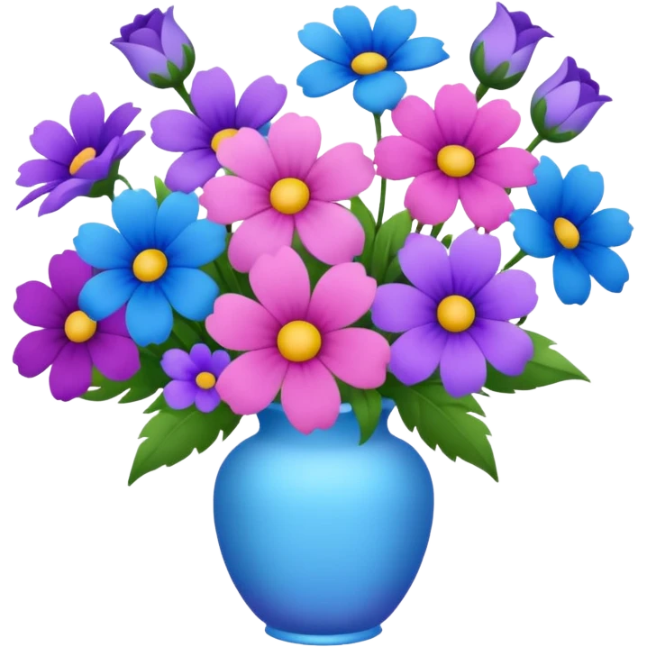 Realistic bouquet of pink, purple and blue flowers emoji