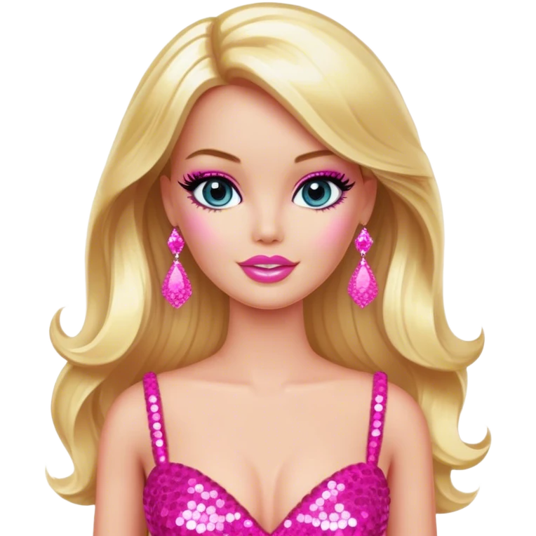 Glamorous blonde Barbie, hot pink sequin gown emoji