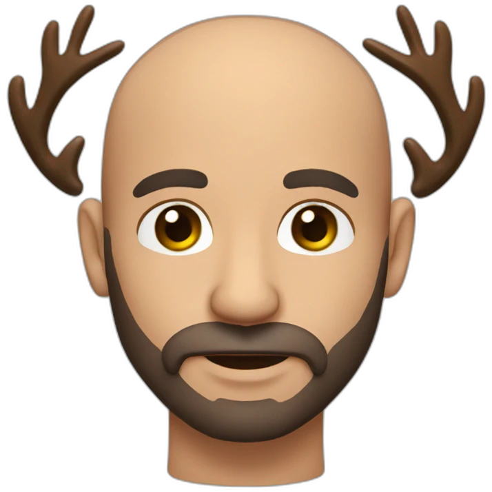 Bald Man beard brown eyes with Moose antlers emoji