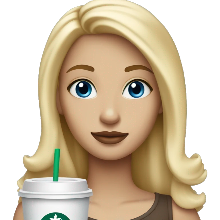blonde girl blue eyes with Starbucks cup drink emoji