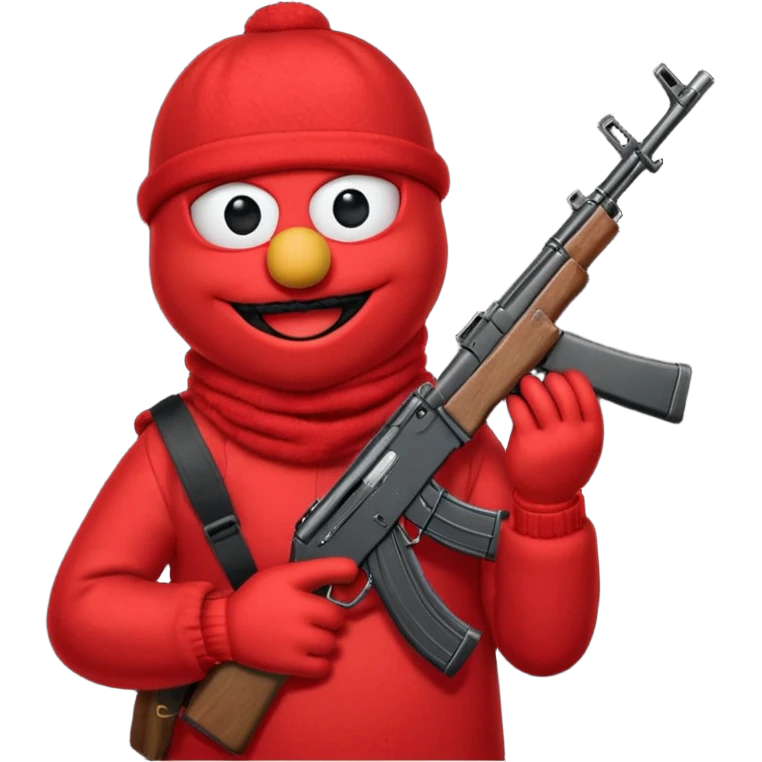 elmo with an AK47 and an black balaclava emoji