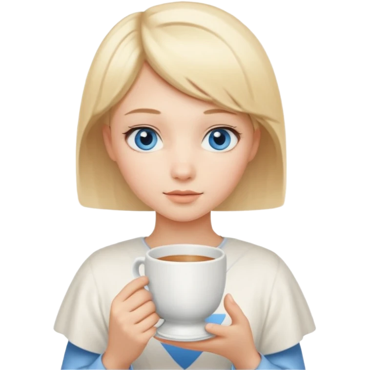 angelic blonde girl with short hair and blue eyes holds a cup emoji