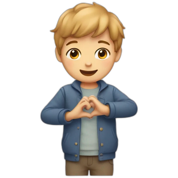 Boy joining hand making heart emoji