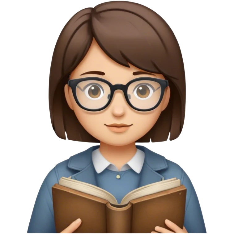 girl with short brown hair, wearing glasses and holding a book emoji