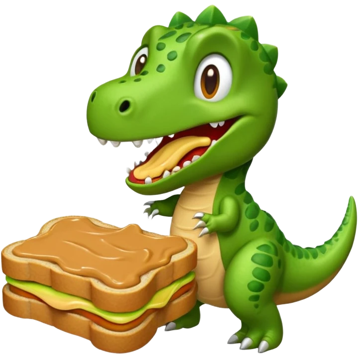 a dinosaur spreading peanut butter on bread, emoji style emoji