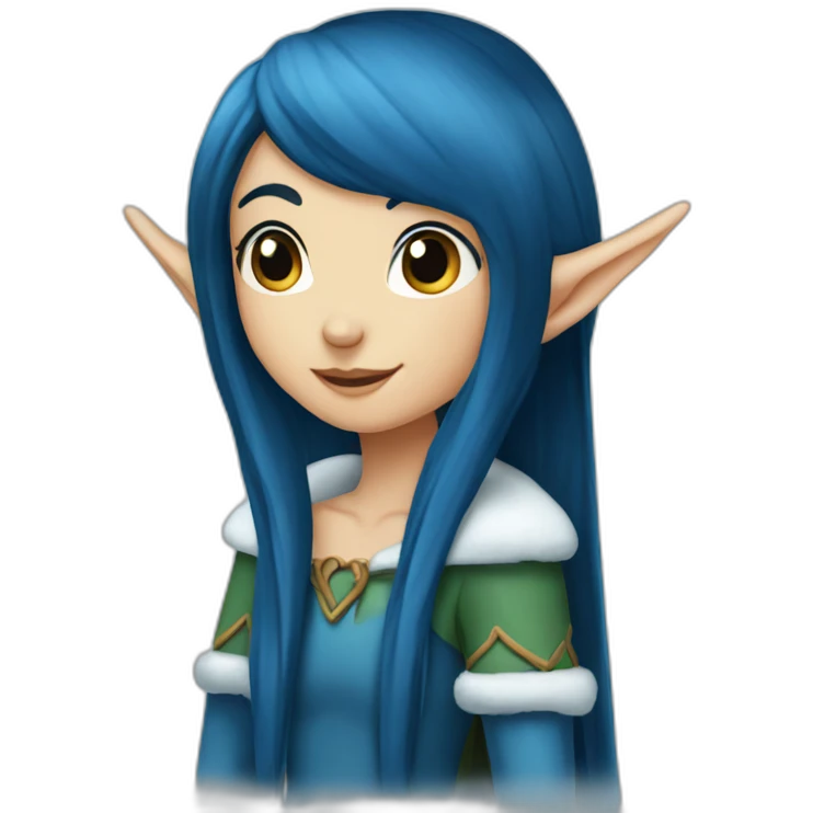Long-dark-blue-hair-elf-girl-winter emoji