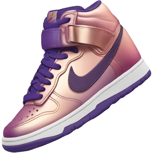Realistic pair of metallic dark purple to rose gold ombre Nike Sneakers facing front. emoji