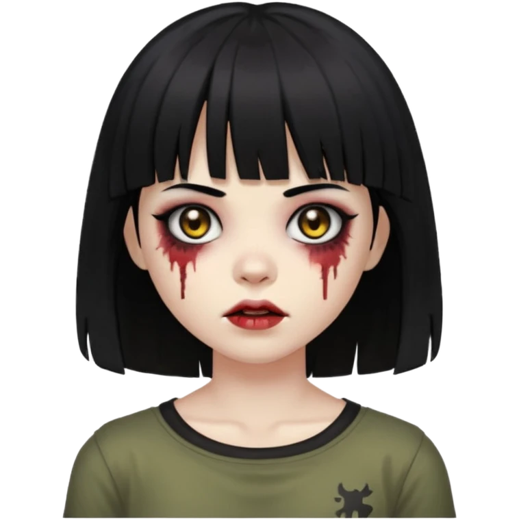 zumbi girl, black hair (Shoulder-length hair and with bangs) emoji