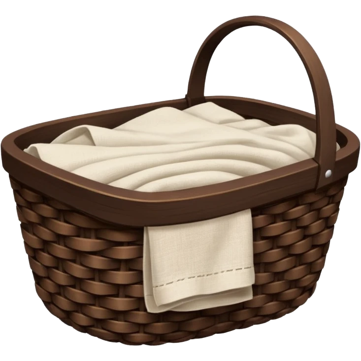 A woven dark Brown basket with fresh washed linen emoji