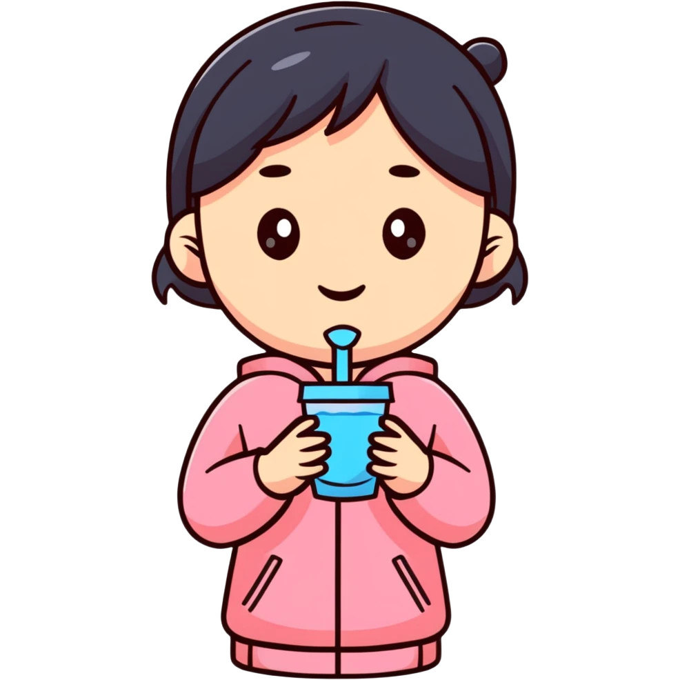 Chinese girl holding a water cup emoji