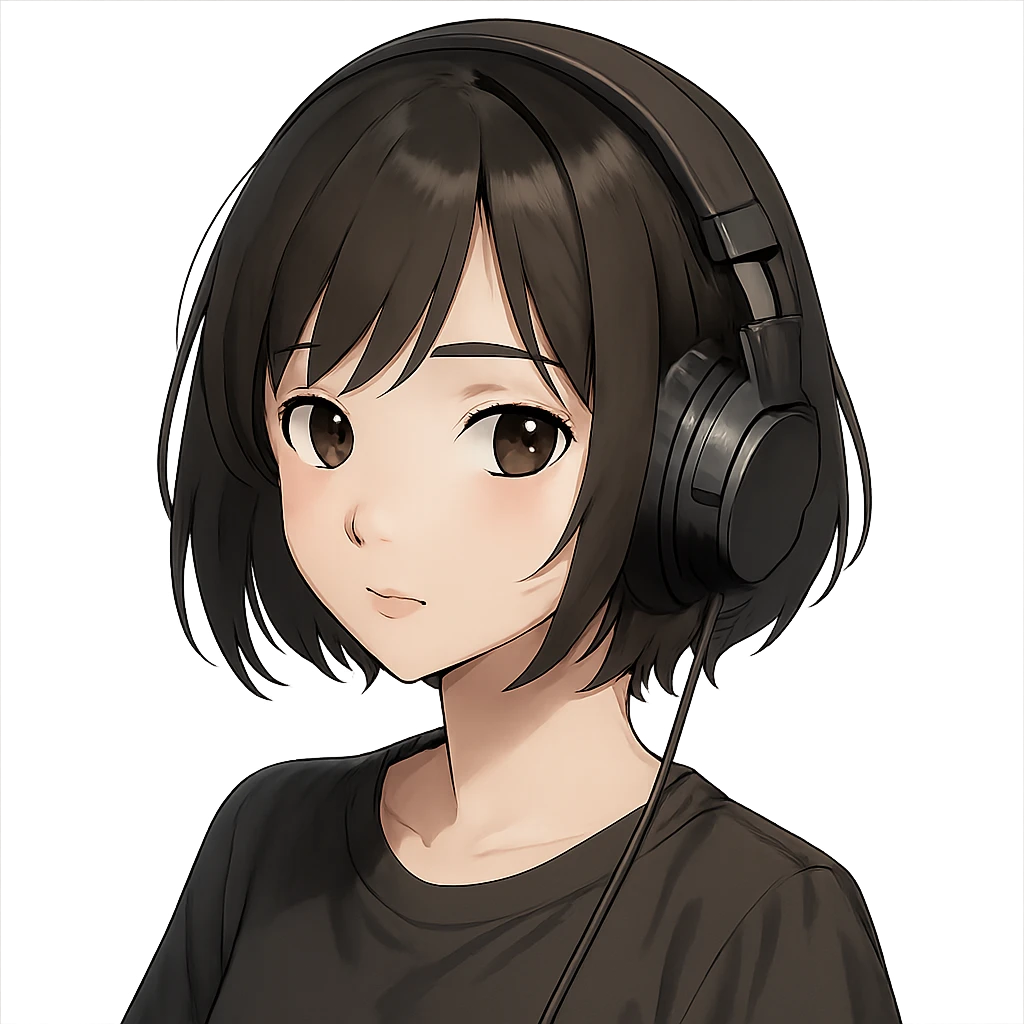 realistic anime style girl with short hair and headphones emoji
