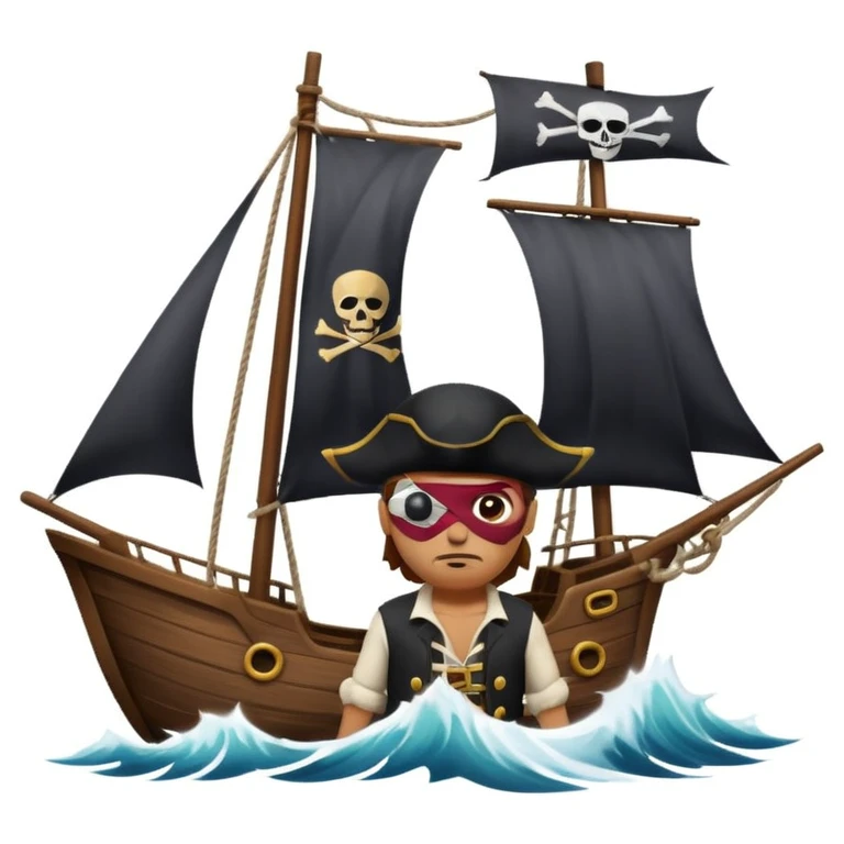 pirate with eye sailing a ship in strome sea background emoji