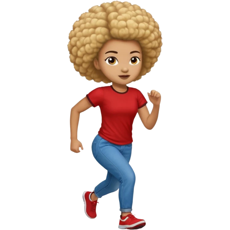 light-skinned Black girl running, half-blonde and half-dark brown afro puff hairstyle emoji