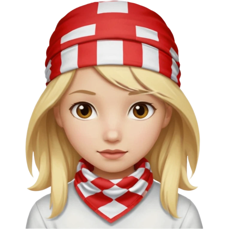 girl blonde hair, wear red and white checkered bandana emoji