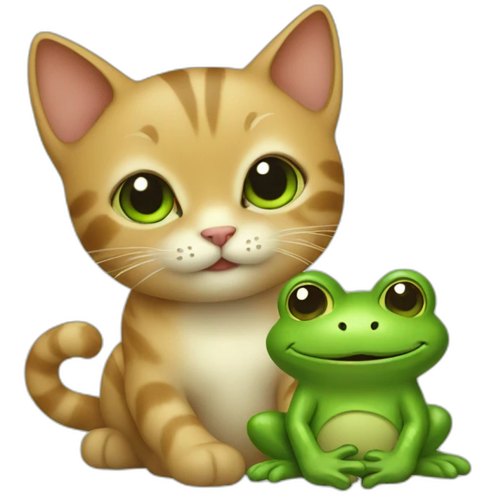 A cute cat holding a frog emoji