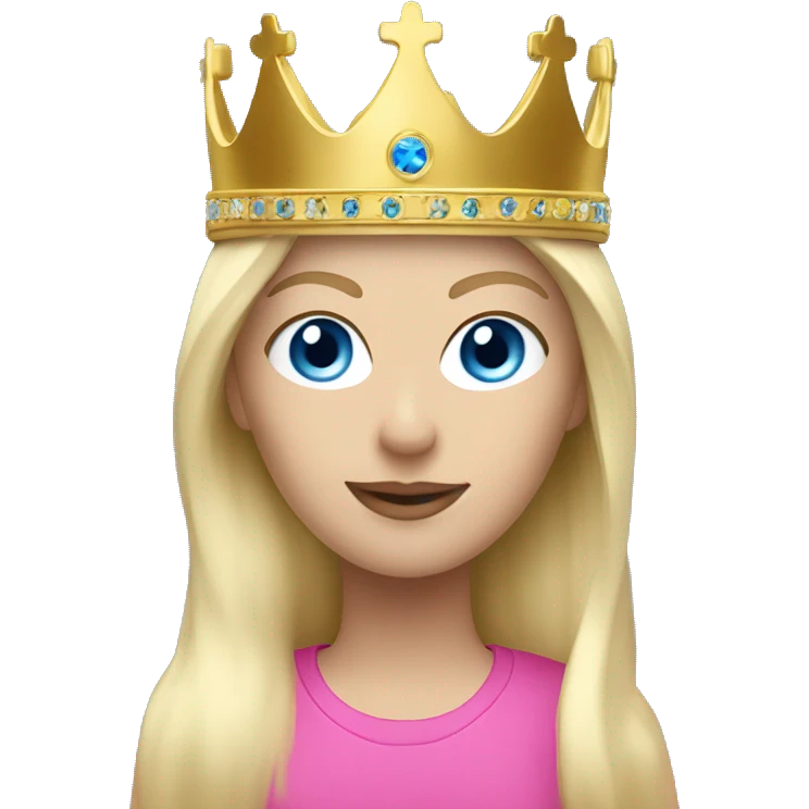 White blonde woman with blue eyes and a pink ski mask on and a gold crown emoji
