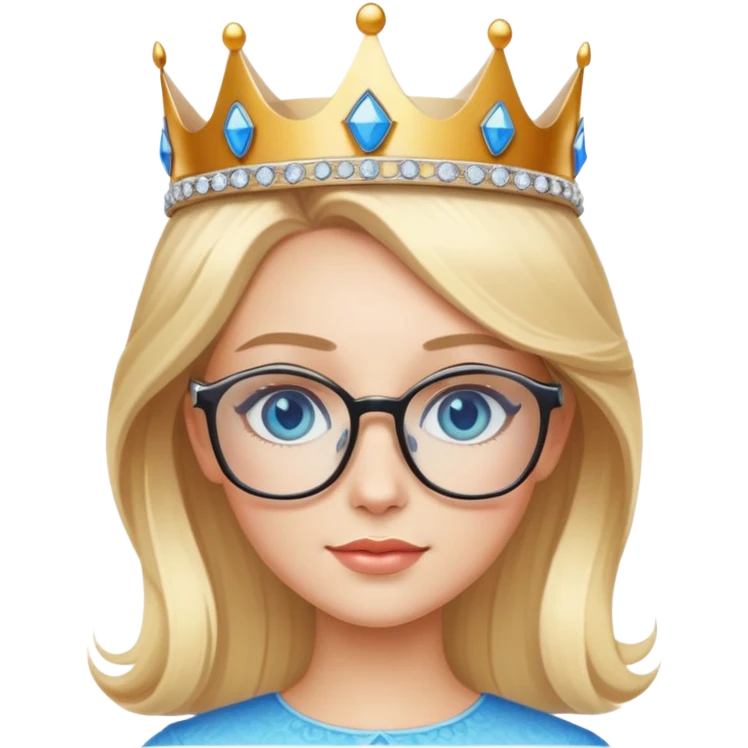 beautiful princess with blonde hair, bright blue eyes, wearing stylish glasses and a crown emoji