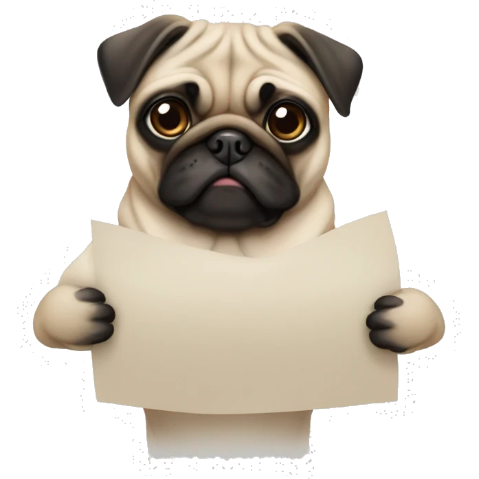 A pug holding a blank piece of paper emoji