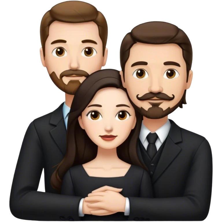 married couple, tall white man with brown hair goatee mustache embracing a pale woman with long black hair, wearing elegant clothing emoji