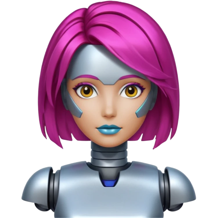 female vibrant hair color metalic robot face not human face emoji
