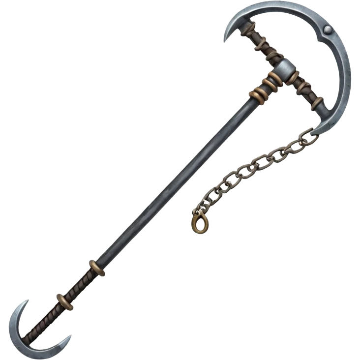 make japan weapon named "kusarigama" like hoe with chain and metal ball at the end of chain emoji
