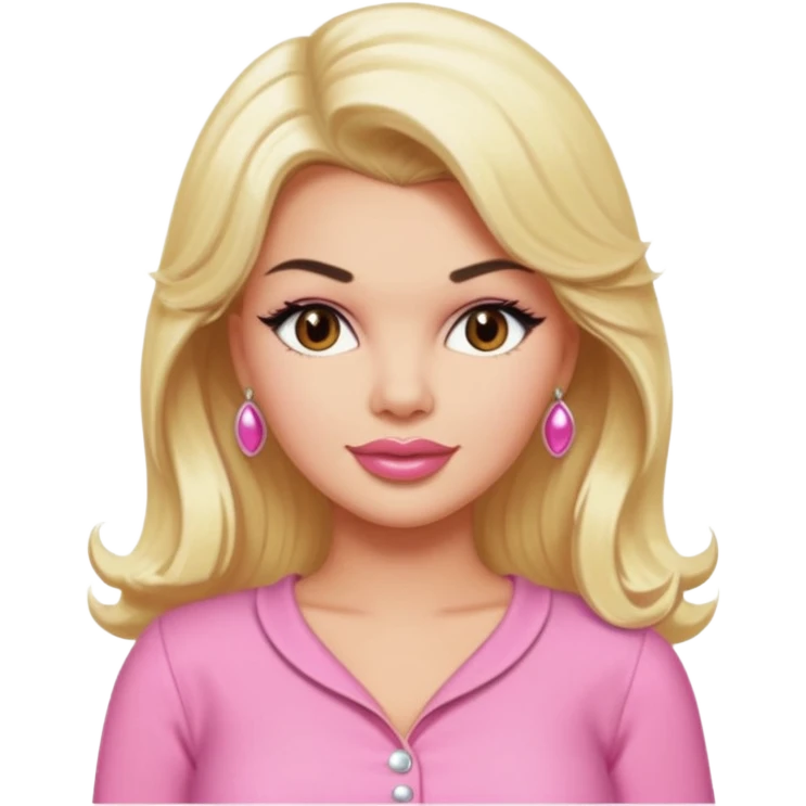 Jayne Mansfield with brown eyes, blonde long hair, pink outfit emoji
